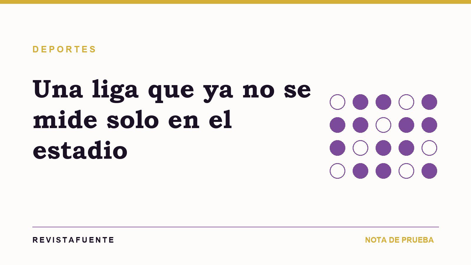 Portada tipográfica: rejilla de círculos morados sobre fondo crema, sección Deportes.